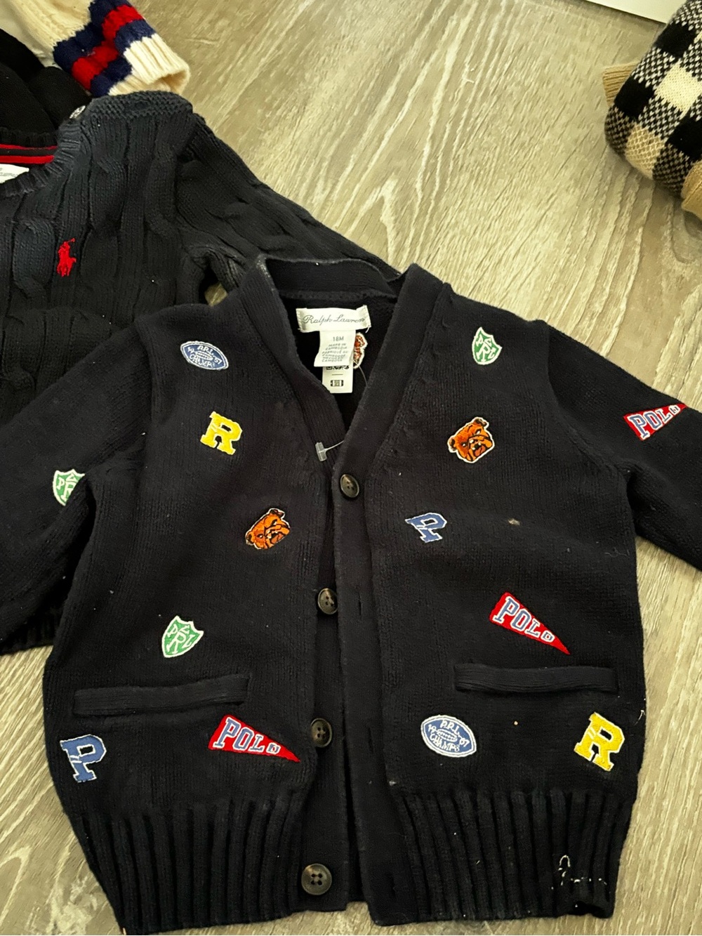 Ralph Lauren Navy Patch Embroidered Cardigan Sweater
